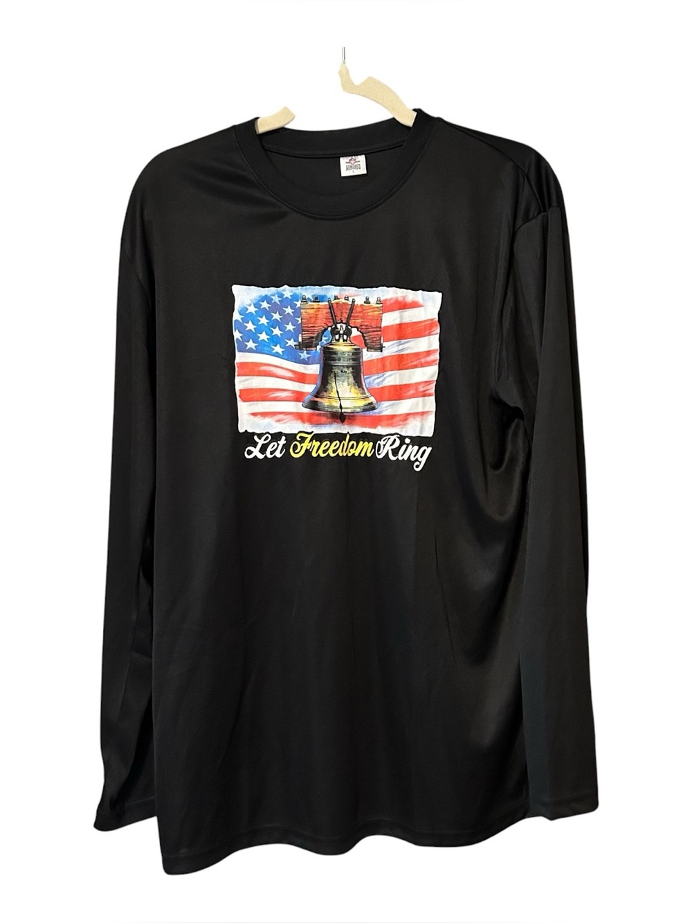 Let Freedom Ring Patriotic Black Long-Sleeve Men's Tee Sz L 4th of July Holiday